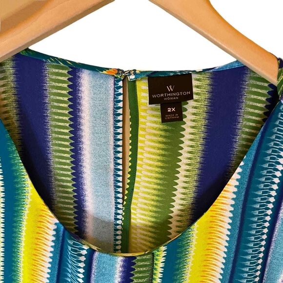 Worthington Sleeveless Blue, Green and Yellow Striped Layered Top Size 2X‎ - Picture 3 of 7